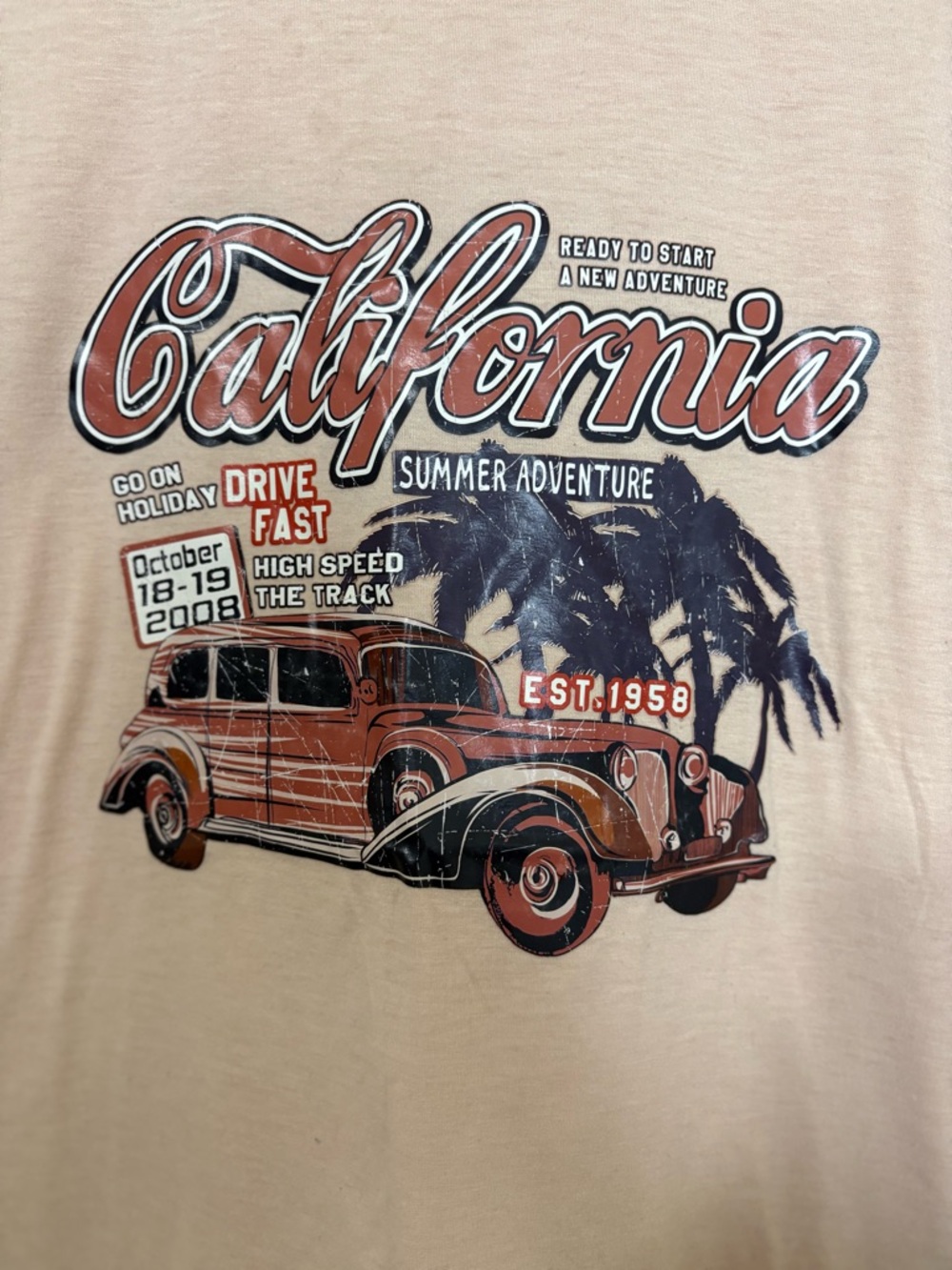 SHEIN Beige California Graphic Short-Sleeve Crew Beck CottonTee Size XS - Picture 3 of 12